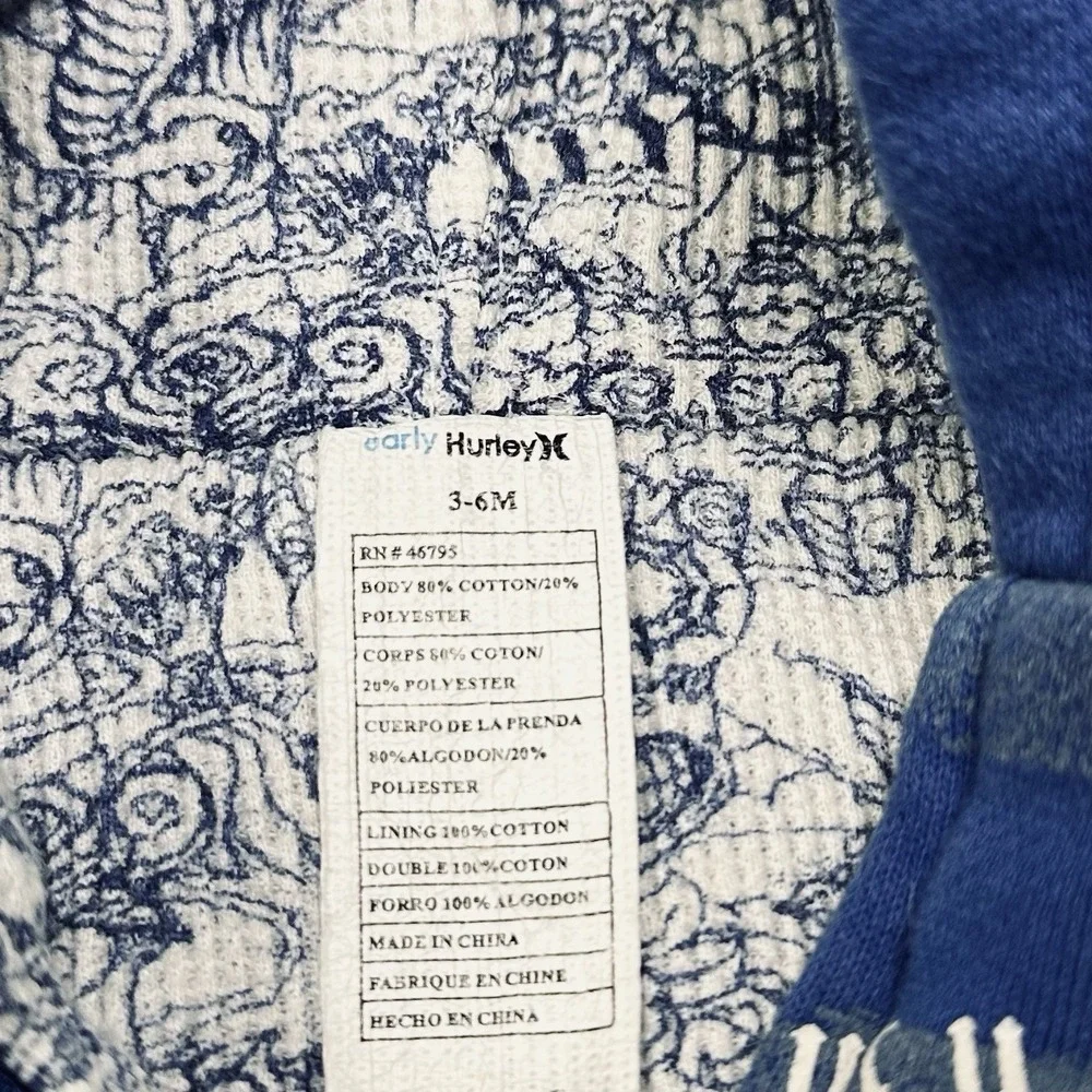 Early Hurley Reversible Zip Hoodie Blue Graphic Print Freedom Movement Boys 3-6M